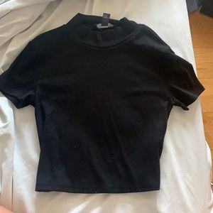 High neck cropped black tee